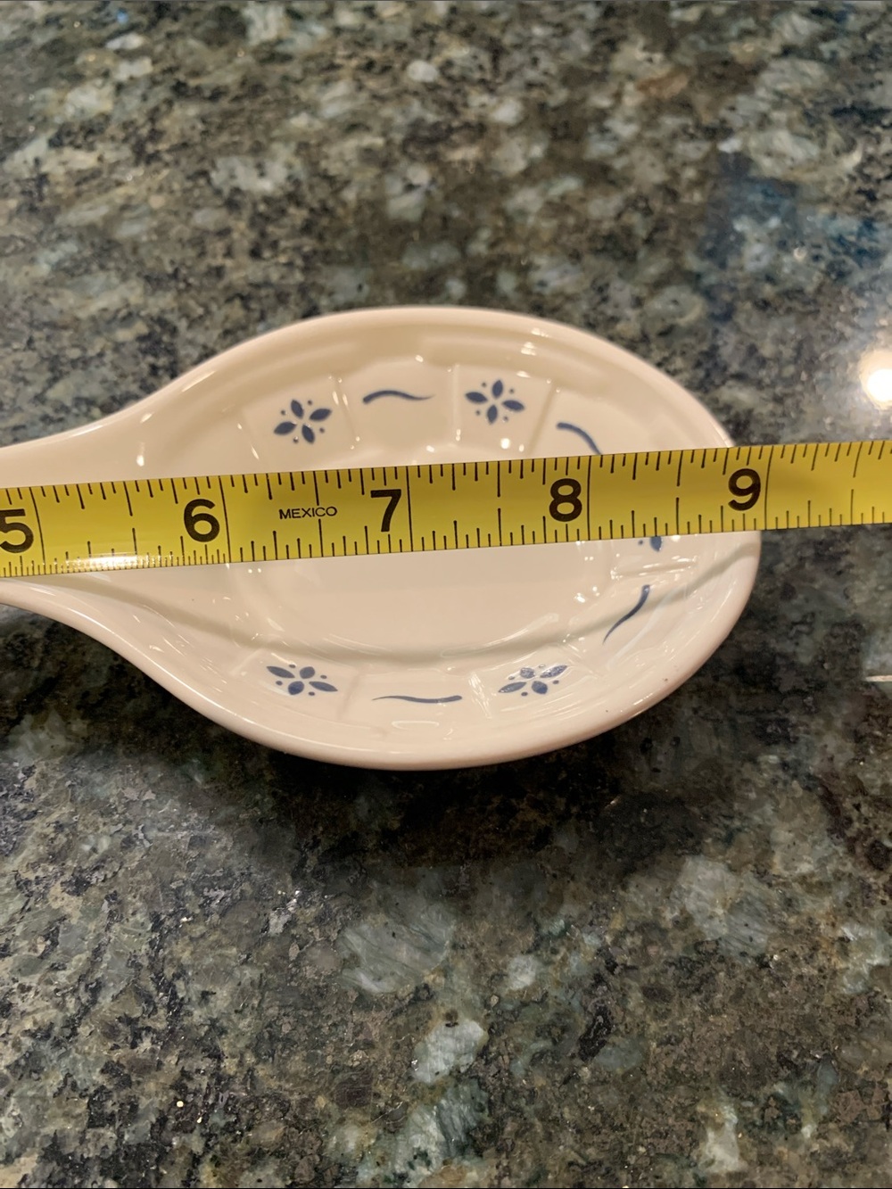 Longeberger Pottery Cream Ceramic Spoon Rest with Blue Floral Accents - Picture 3 of 6